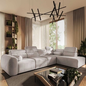 Narożnik z funkcją spania Cantare XI kremowy prawostronny komfortowy narożnik o nowoczesnym designie pluszowa tkanina