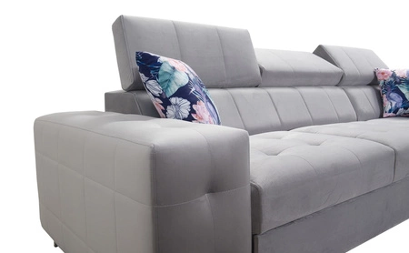 Narożnik z funkcją spania Hampton II granatowy prawostronny stylowy narożnik rozkładany miękka tkanina obiciowa typu velvet