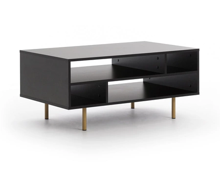 Zestaw mebli Sula czarny meblościanka do salonu wzbogacona o metalowe uchwyty ozdobne ryflowane fronty system push to open