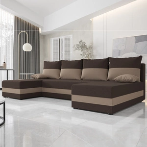 Narożnik z funkcją spania Bowers U brązowy / ciemny beżowy narożnik z pojemnikiem na pościel gwarancja komfortu i funkcjonalności