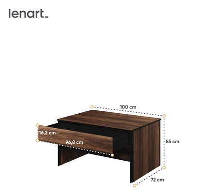 Stolik kawowy Borga dąb catania / czarny nowoczesny i elegancki design stolik z pojemną szufladą oraz dodatkową półką