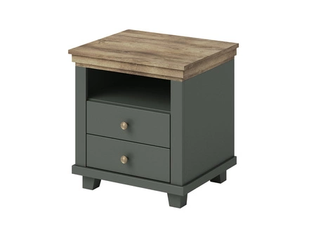 Szafka nocna Evora butelkowa zieleń / dąb lefkas z szufladami idealna szafka do sypialni w stylu klasycznym i skandynawskim