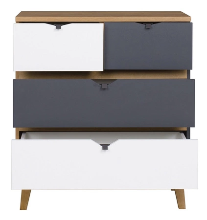 Komoda z szufladami Memone 81 cm dąb złoty / biały / grafitowy idealna komoda do pokoju młodzieżowego lub pokoju dziecka w stylu skandynawskim