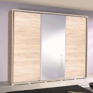 Szafa przesuwna z lustrem Penelopa 255 cm dąb sonoma jasny nowoczesny design szafy aluminiowe prowadnice drzwi oraz system jezdny