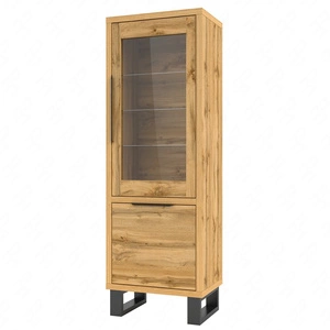 Witryna Halle 64 cm dąb wotan prosta forma w nowoczesnym designie metalowy stelaż witryna w stylu loftowym industrialnym