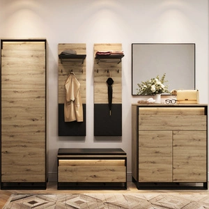Zestaw mebli do przedpokoju Quant dąb artisan / czarny garderoba do przedpokoju w stylu loftowym meble z oświetleniem LED