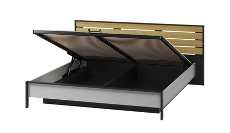 Zestaw mebli do sypialni Gris szary / czarny / dąb natura nowoczesna konstrukcja mebli z klimatycznym oświetleniem subtelne uchwyty