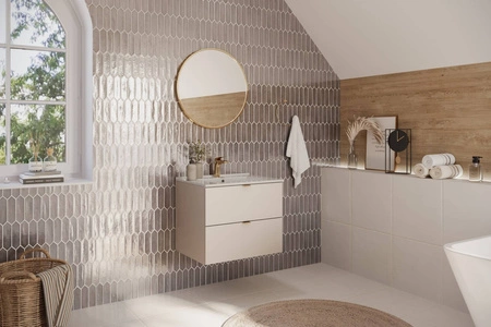 Szafka pod umywalkę Dalia 60 cm beżowa elegancka szafka z szufladami w stylu minimalistycznym możliwość wyboru koloru uchwytów