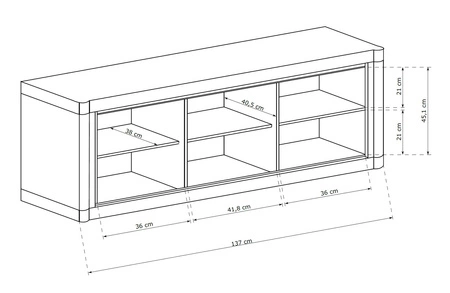 Szafka RTV Dallas 137 cm dąb sonoma / czarny nowoczesny design mebla wzbogacony o stylowe czarne dodatki