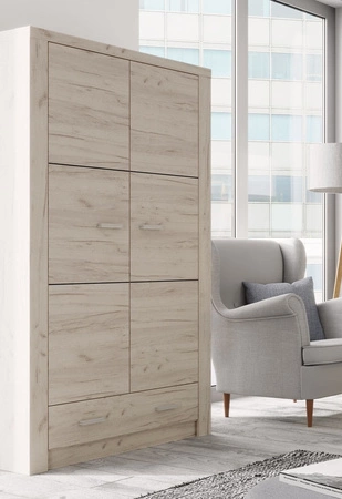 Szafa Indiana 96 cm kraft biały elegancka stylistyka szafy z szufladą wzbogacona o subtelne srebrne uchwyty idealna szafa do sypialni
