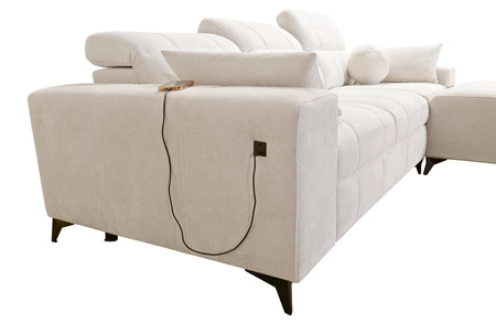 Narożnik z funkcją spania Penejos zielony prawostronny elegancki narożnik z pojemnikiem na pościel komfortowe regulowane zagłówki