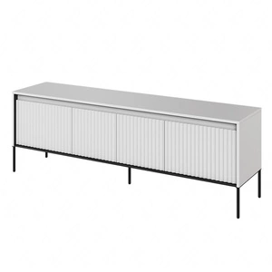 Szafka RTV Trend 167 cm biała praktyczna i stylowa szafka z ryflowanymi frontami wzbogacona o oświetlenie LED metalowa podstawa