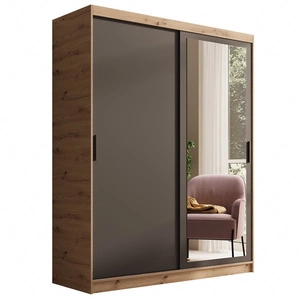 Szafa przesuwna z lustrem Hailey 160 cm dąb artisan / czarny minimalistyczna forma szafa idealnie wpasuje się do każdego wnętrza