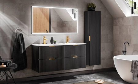 Zestaw mebli łazienkowych Adeel czarny nowoczesne meble do łazienki z ryflowanymi frontami wysoka odporność na działanie wilgoci