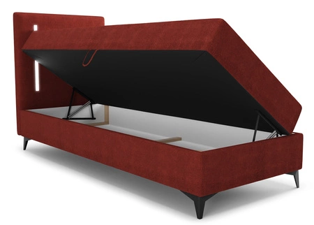 Łóżko kontynentalne Norco 80x200 bordowe stylowe łóżko z pojemnikiem oświetlenie umieszczone w zagłówku nadaje wyjątkowości