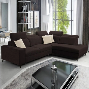 Narożnik z funkcją spania Kelly Sleek VII brązowy prawostronny pleciony komfortowy i funkcjonalny narożnik rozkładany do salonu
