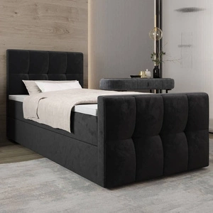 Łóżko kontynentalne Manhattan 100x200 grafitowe w nowoczesnym skandynawskim stylu z tapicerowanym zagłówkiem i zanóżkiem łóżko z pojemnikiem