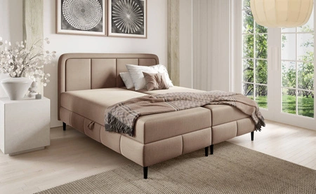 Łóżko kontynentalne Monte 160x200 beżowe stylowe łóżko do sypialni pojemniki na pościel eleganckie wezgłowie o zaoblonym kształcie