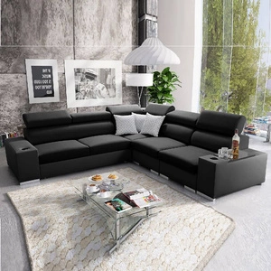 Narożnik z funkcją spania Provo III czarny prawostronny narożnik z pojemnikiem na pościel i regulowanymi zagłówkami