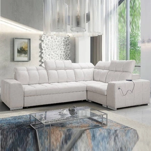 Narożnik z funkcją spania Luigi II jasny beż prawostronny komfort podczas codziennego wypoczynku narożnik z pojemnikiem na pościel