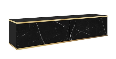Szafka RTV wisząca Luxury 135 cm czarny marmur zachwyci miłośników eleganckich aranżacji korpus zwieńczony złotą listwą ozdobny marmurowy dekor