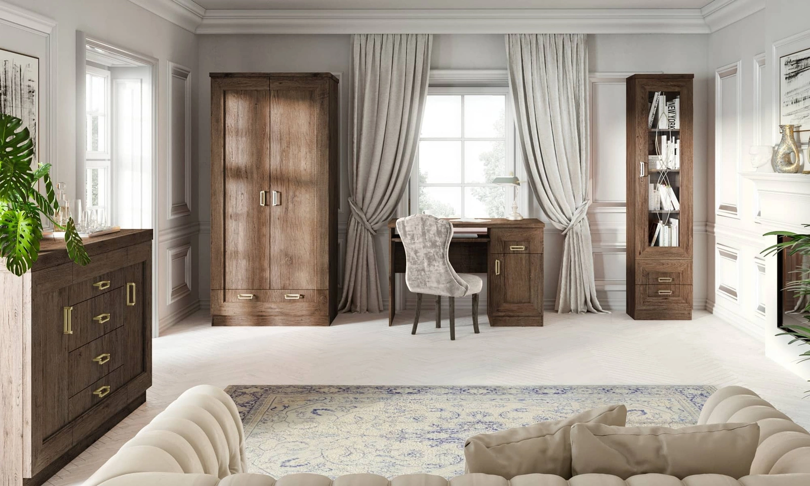 Zestaw mebli do biura Tade w kolorze dąb lefkas w tylu klasycznym