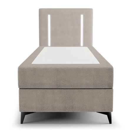 Łóżko kontynentalne Norco 80x200 ciemny beżowy stylowe łóżko z pojemnikiem oświetlenie umieszczone w zagłówku nadaje wyjątkowości