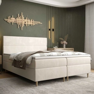 Łóżko kontynentalne Bing 160x200 beżowy w nowoczesnym skandynawskim stylu z charakterystycznym wezgłowiem