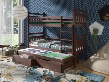 Łóżko piętrowe Hania 3 osobowe 80x190 cm idealne do pokoju dziecka oszczędza metraż zajmuje przestrzeń łóżka pojedynczego