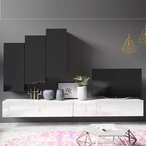 Meblościanka Apulia XX biały połysk / czarny połysk wyjątkowo stylowa meblościanka proste bryły wpisujące się w każde wnętrze