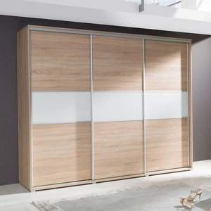 Szafa przesuwna Florencja 277 cm dąb sonoma jasny nowoczesny design aluminiowe prowadnice drzwi i praktyczny kontenerek z dwoma szufladami