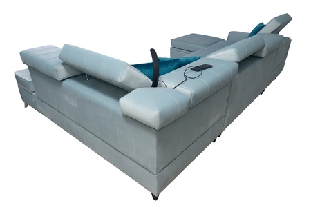 Narożnik z funkcją spania Rava VI lawendowy róż lewostronny praktyczny i nowoczesny narożnik wyposażony w wielofunkcyjną lampkę