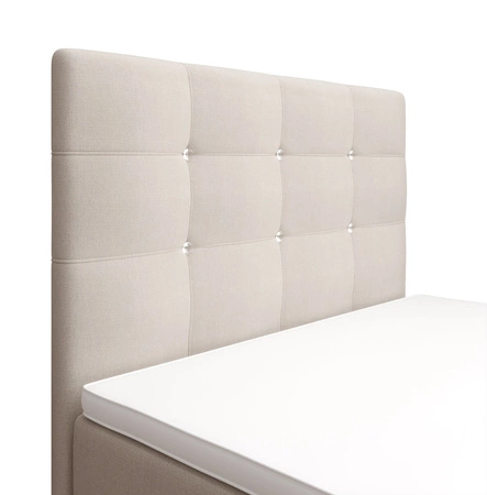 Łóżko kontynentalne Kansas 90x200 beżowe w nowoczesnym skandynawskim stylu z tapicerowanym zagłówkiem oraz zanóżkiem