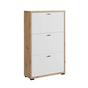 Szafka na buty Anter dąb artisan / biały funkcjonalna szafka do przedpokoju praktyczne 3 drzwi otwierane do dołu