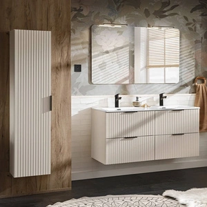 Zestaw mebli łazienkowych Adeel beżowy nowoczesne meble do łazienki z ryflowanymi frontami wysoka odporność na działanie wilgoci