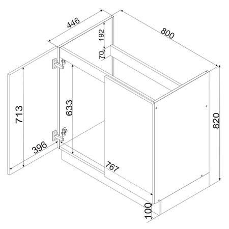 Szafka kuchenna pod zlewozmywak Clara D80 ZL czarne metalowe uchwyty szafka do kuchni odporna na działanie wilgoci i uszkodzenia