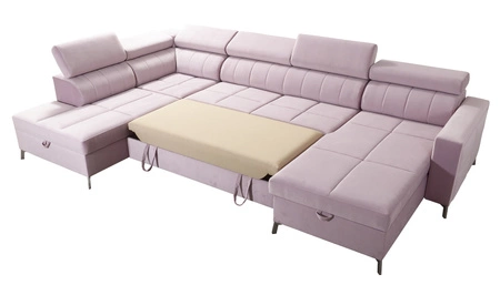 Narożnik z funkcją spania Nausa VI grafitowy prawostronny stylowy narożnik do salonu o komfortowym wykończeniu tkanina typu velvet