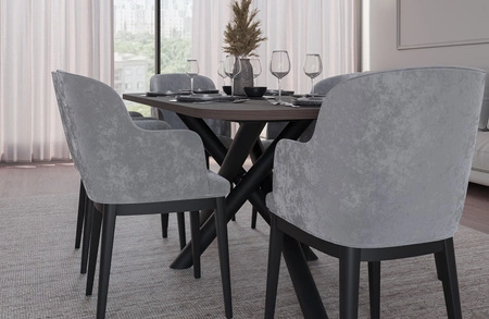 Stół Lyon 90x185 cm orzech wisconsin / czarny nowoczesny stół do jadalni osadzony na stylowych nogach typu pająk regulacja wysokości