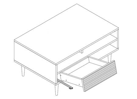 Stolik kawowy Salem czarne drewno / pistacjowa zieleń oryginalny design stolik z szufladami i półkami osadzony na metalowych nogach