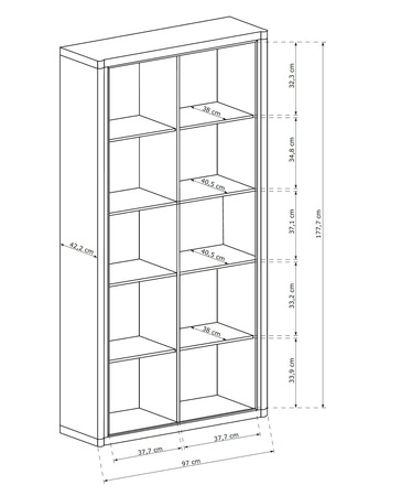 Regał Dallas 97 cm dąb sonoma / czarny elegancka stylistyka mebla wzbogacona o stylowe czarne dodatki ragał z szufladami i zamykanymi szafkami