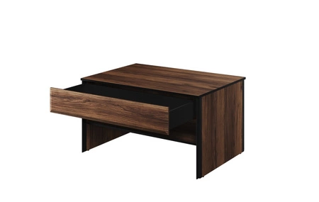 Stolik kawowy Borga dąb catania / czarny nowoczesny i elegancki design stolik z pojemną szufladą oraz dodatkową półką