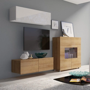 Meblościanka Apulia IX biały połysk / dąb złoty wyjątkowo stylowa meblościanka proste bryły wpisujące się w każde wnętrze