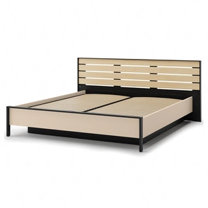 Łóżko Enna 160x200 cm beżowy / czarny / dąb natura komfortowe łóżko do sypialni z pojemnikiem zagłówek wzbogacony o oświetlenie LED