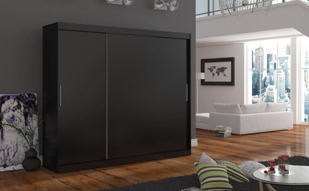 Szafa przesuwna Antos 250 cm czarna funkcjonalna szafa o uniwersalnym designie doskonała propozycja do sypialni lub przedpokoju