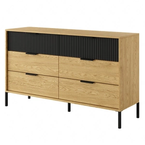 Komoda z szufladami Baltic 137 cm dąb baltic / czarny elegancki design komoda do sypialni z ryflowanymi frontami uchwyty krawędziowe