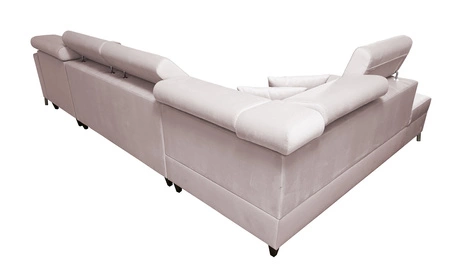 Narożnik z funkcją spania Nausa X pudrowy róż lewostronny narożnik z dwoma pojemnikami na pościel wykonanie z tkaniny typu velvet