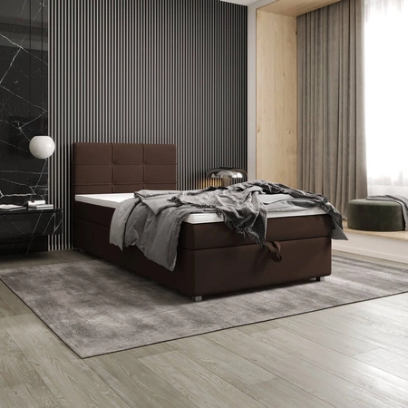 Łóżko kontynentalne Fresno 90x200 brązowe w nowoczesnym skandynawskim stylu z tapicerowanym zagłówkiem łóżko z pojemnikiem