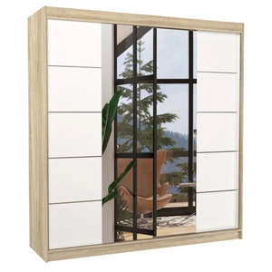 Szafa przesuwna z lustrem Dalmatia 200 cm dąb sonoma jasny / biały solidne wykonanie stylowe wykończenie szafy do przedpokoju
