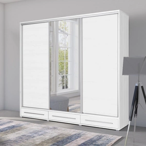 Szafa przesuwna Hajfa 255 cm biała nowoczesny design szafy z lustrem korpus wykonany z płyty o grubości 22mm