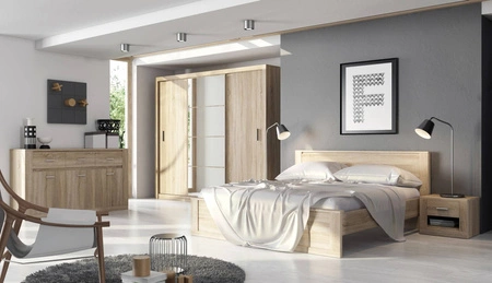 Szafa przesuwna z lustrem Idea 250 cm dąb shetland estetycznie wykonana szafa do sypialni lub pokoju młodzieżowego srebrne uchwyty